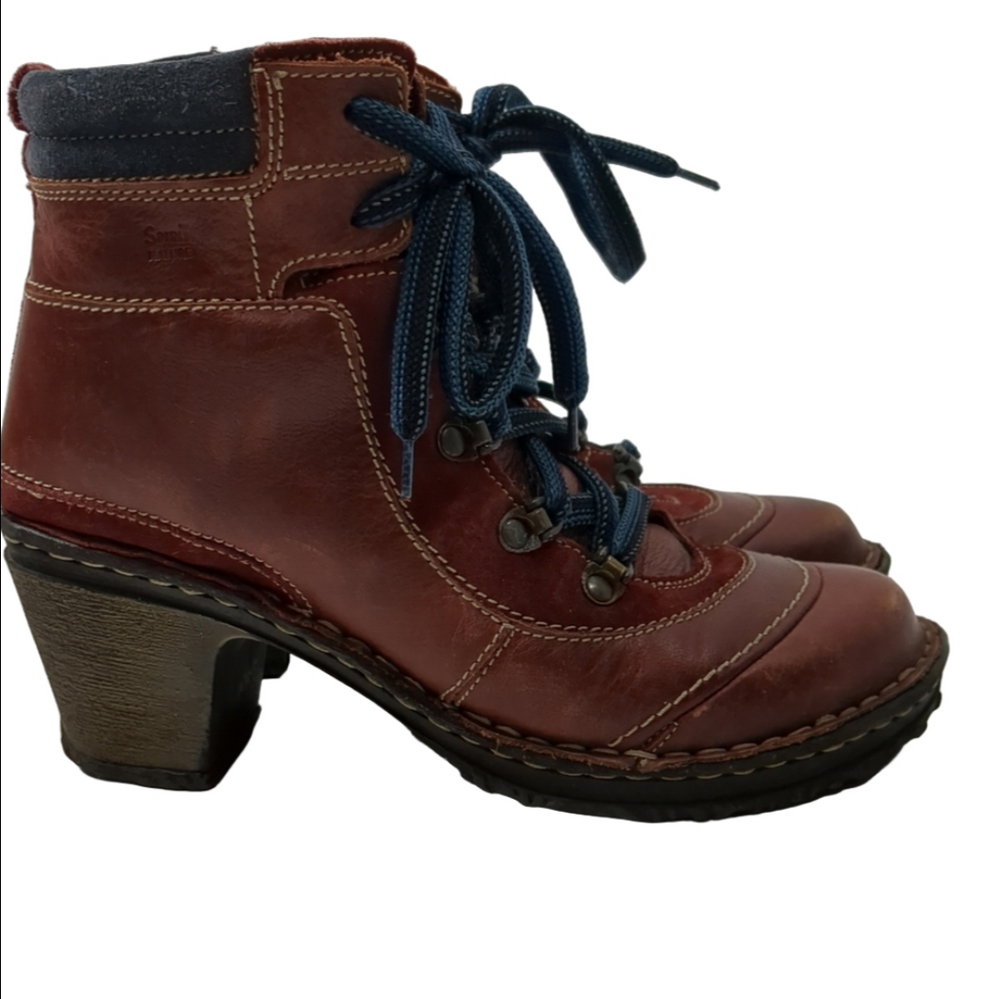 Josef Seibel Kingfisher Burgundy leather lace-up heeled ankle boots 38